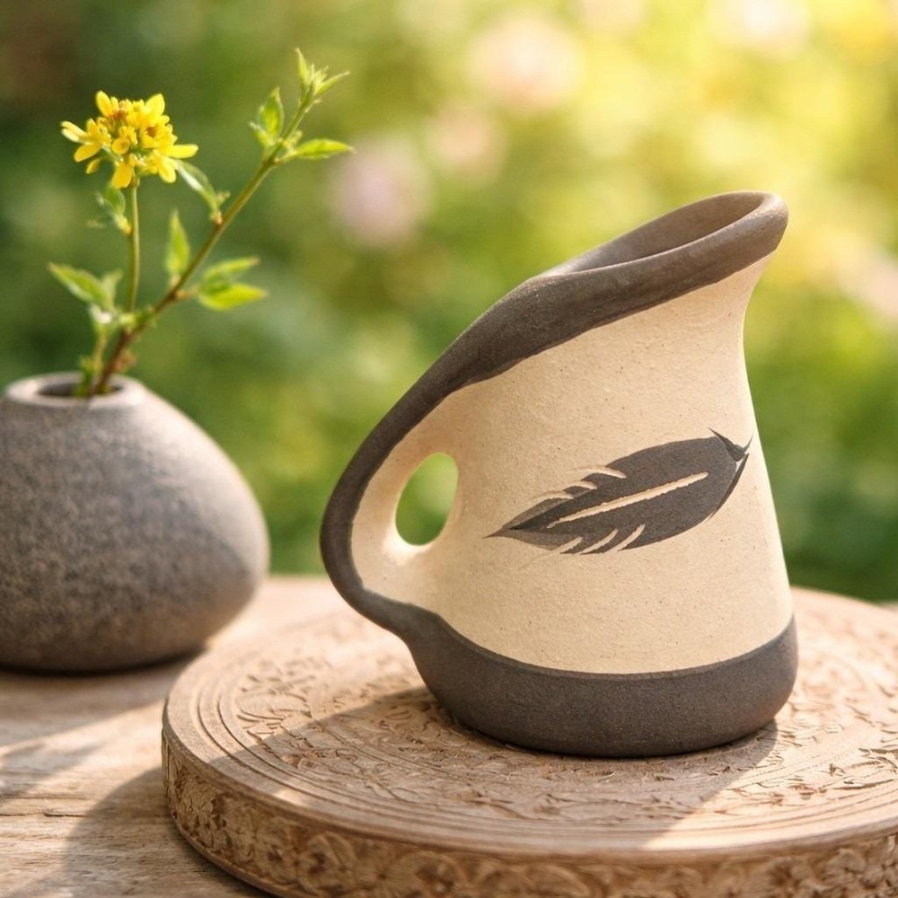 Vintage Grey Feather Small Pitcher Pottery Stoneware 2.5" Tall Southwest Native